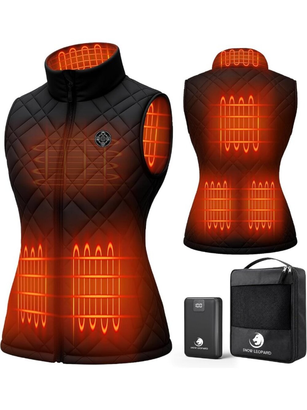 Cozy Heated Vest for Women - Snow Leopard Print, 16000mAh Battery Pack Included
